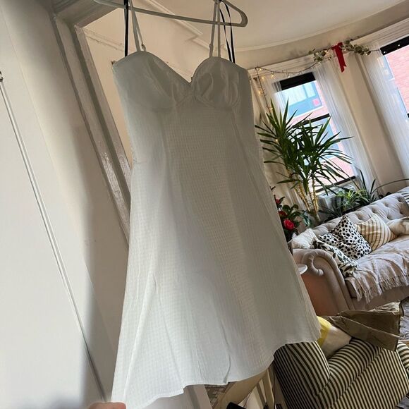 Sweetheart Gingham Mini Dress - Unlined Spaghetti Strap Beach Cover Party Dress - Picture 7 of 11